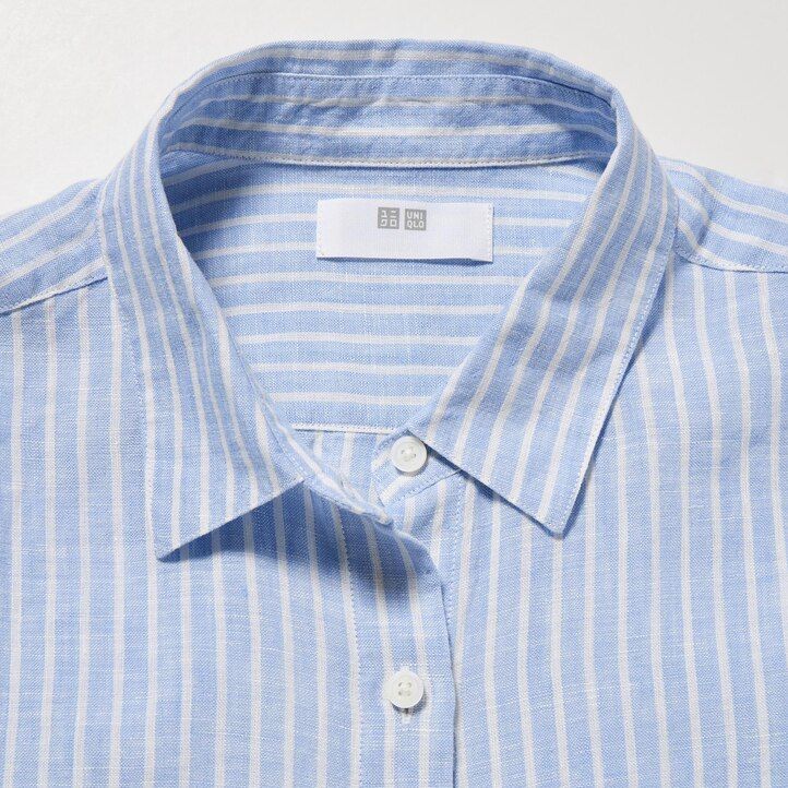 Light Blue Uniqlo 100pct Premium Linen Striped Long Sleeved Shirt | EFSBO-4018