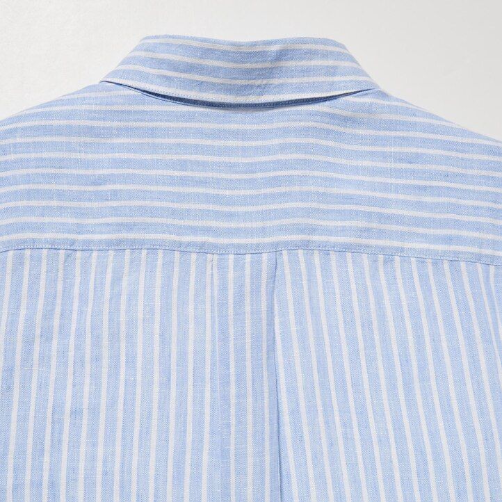 Light Blue Uniqlo 100pct Premium Linen Striped Long Sleeved Shirt | EFSBO-4018