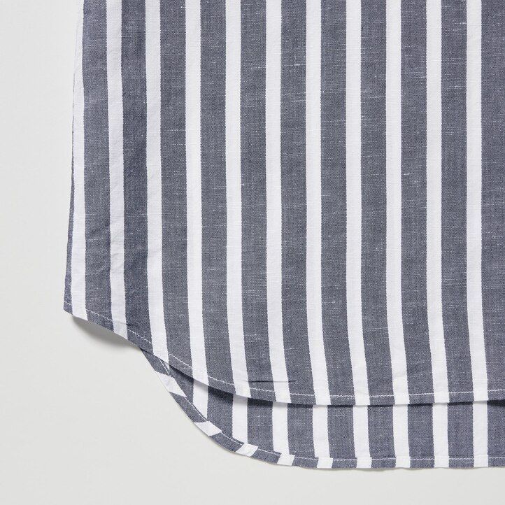 Light Blue Uniqlo Linen Blend Striped Open Collar Short Sleeved Shirt | PEVWR-2409