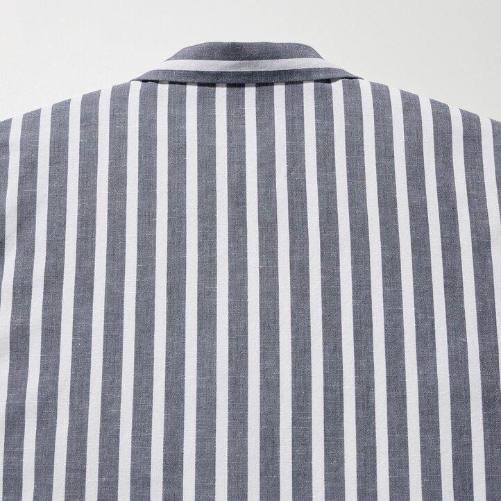 Light Blue Uniqlo Linen Blend Striped Open Collar Short Sleeved Shirt | PEVWR-2409