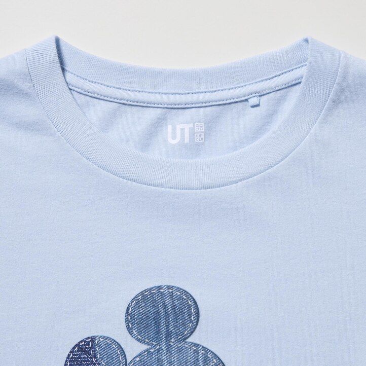 Light Blue Uniqlo Mickey Stands Ut Graphic T-Shirt | RXYIS-1958