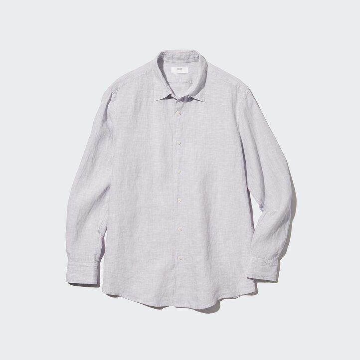 Light Green Uniqlo 100pct Premium Linen Regular FiT-Shirt Regular Collar | XHKFR-8142