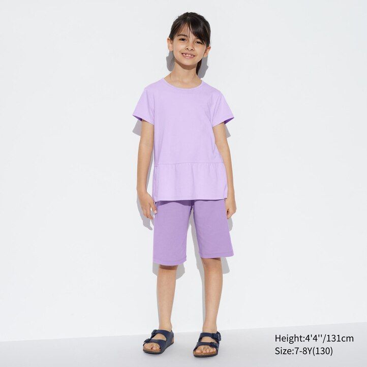 Light Green Uniqlo Girls Airism Cotton Blend Short Sleeved Set | KAVES-4057