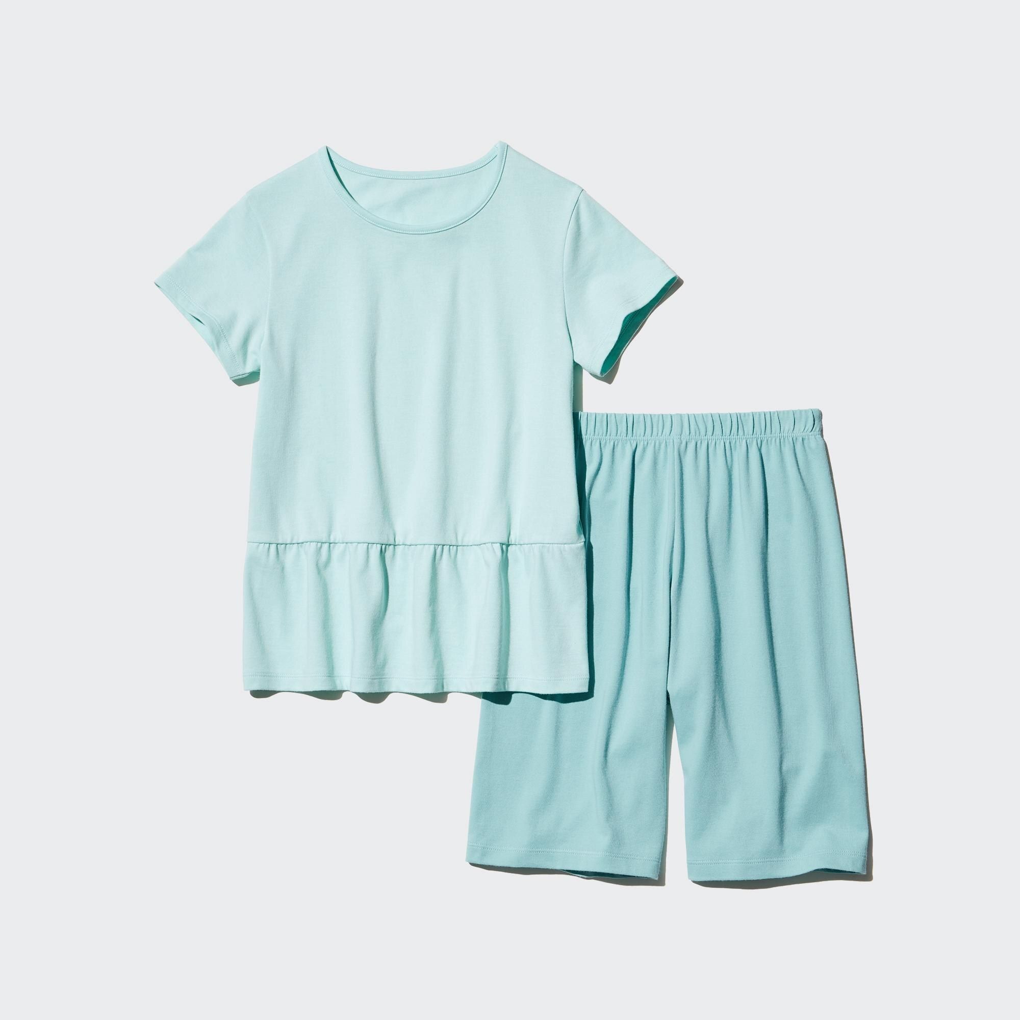 Light Green Uniqlo Girls Airism Cotton Blend Short Sleeved Set | KAVES-4057