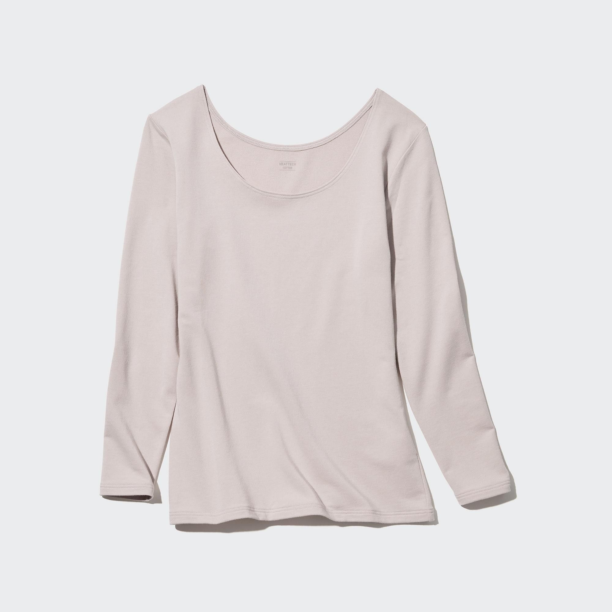 Light Grey Uniqlo Heattech Extra Warm Cotton Scoop Neck Long Sleeved Thermal Top | RPETJ-2897