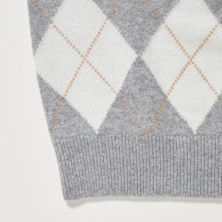 Light Grey Uniqlo Premium Lambswool Argyle Crew Neck Jumper | TOSMD-5107