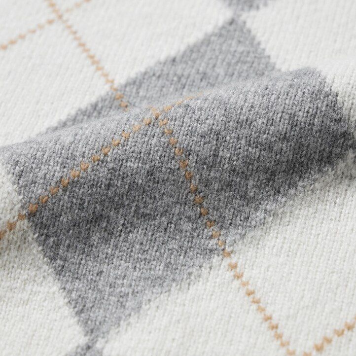 Light Grey Uniqlo Premium Lambswool Argyle Crew Neck Jumper | TOSMD-5107
