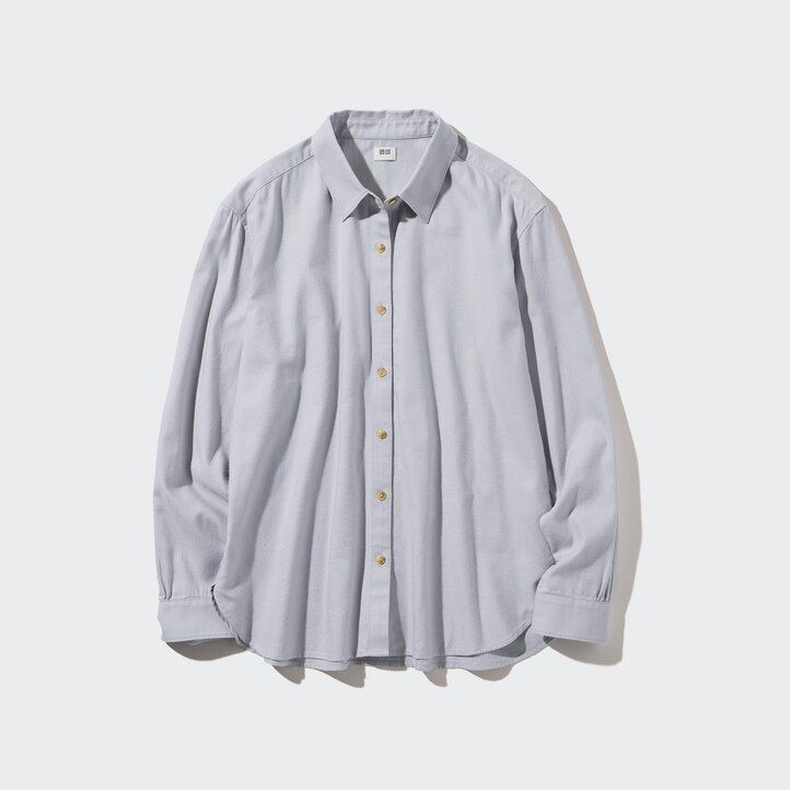 Light Grey Uniqlo Soft Brushed Long Sleeved Shirt | HRBJT-0481