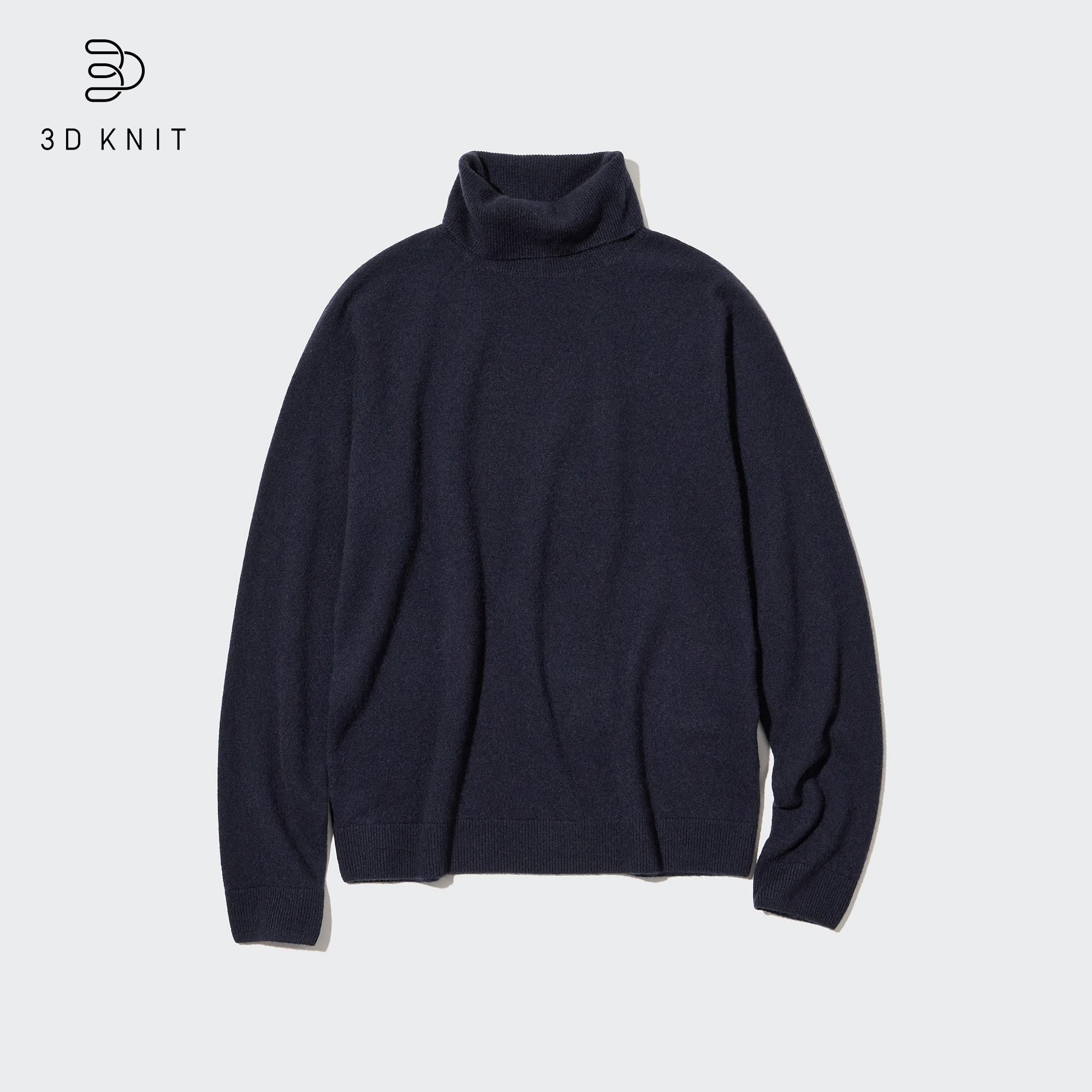 Navy Uniqlo 100pct Cashmere 3d Knit Seamless Turtleneck Jumper | ZERNP-9608