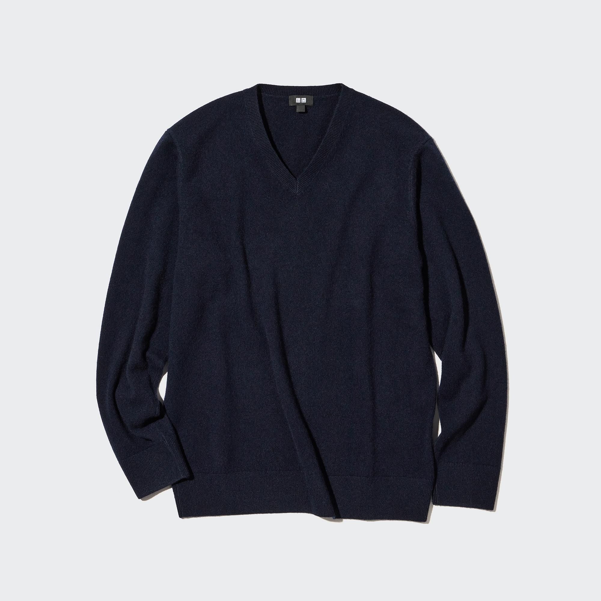 Navy Uniqlo 100pct Cashmere V Neck Jumper | MHRQC-6047
