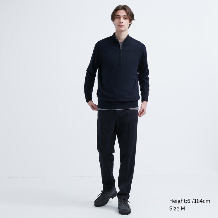 Navy Uniqlo 100pct Extra Fine Merino Half Zipped Jumper | QKPJM-6397