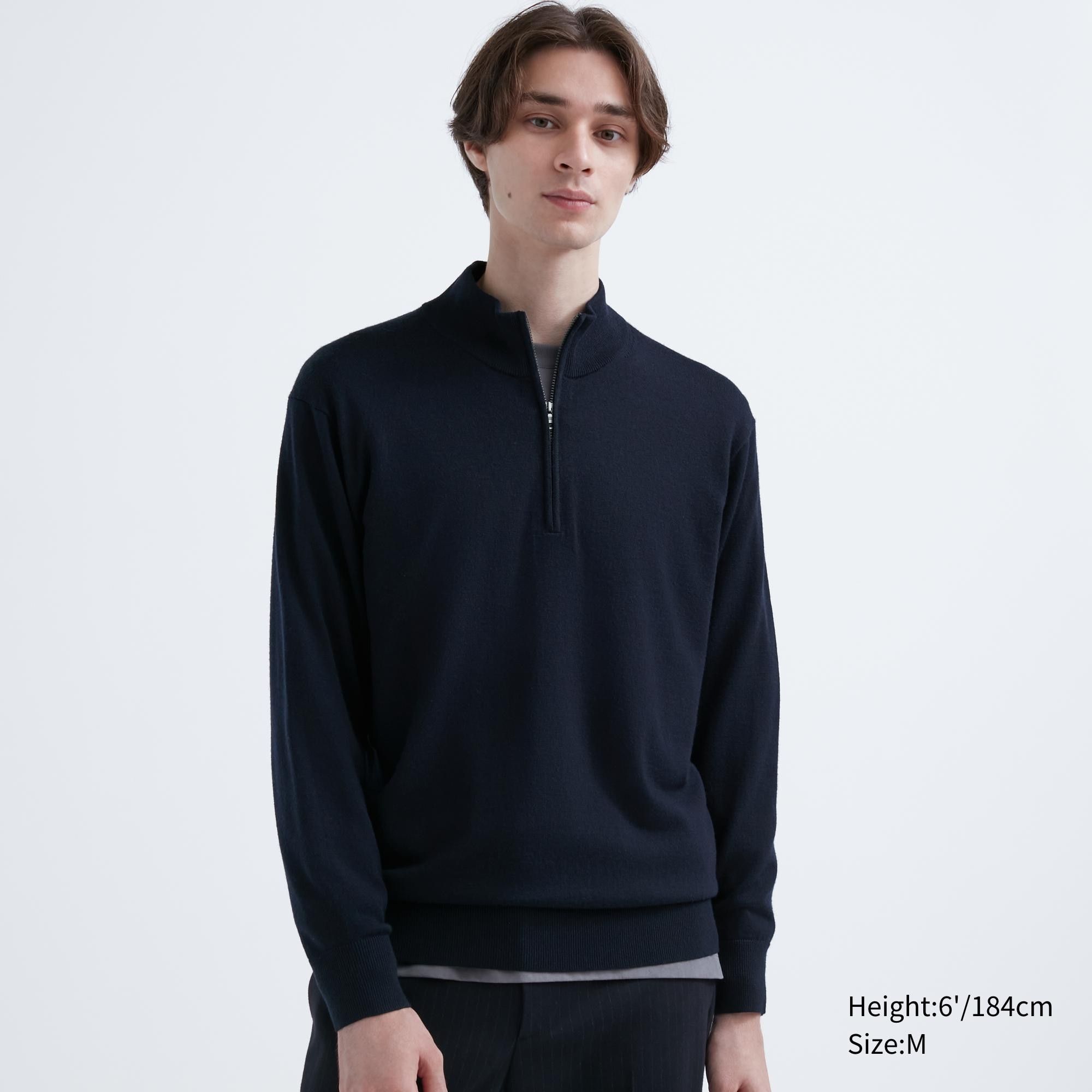 Navy Uniqlo 100pct Extra Fine Merino Half Zipped Jumper | QKPJM-6397