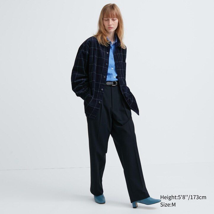 Navy Uniqlo Corduroy Oversized Checked Shirt | XBPQW-2951