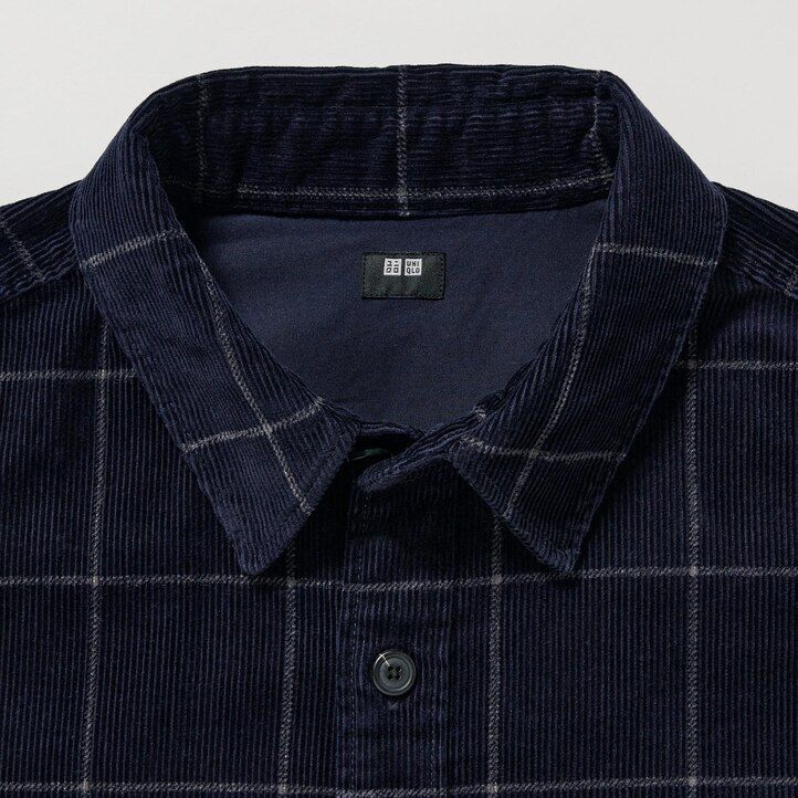 Navy Uniqlo Corduroy Oversized Checked Shirt | XBPQW-2951