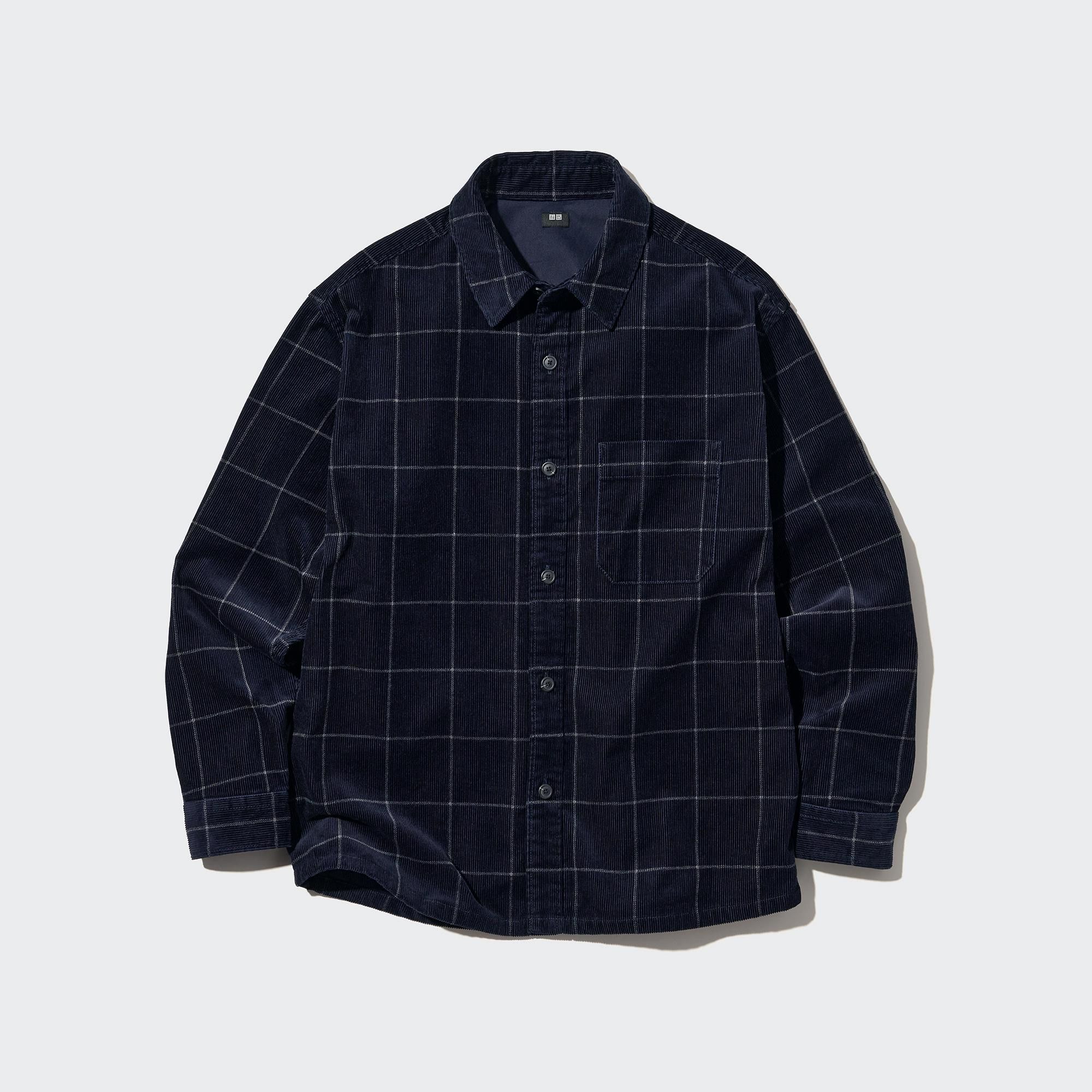 Navy Uniqlo Corduroy Oversized Checked Shirt | XBPQW-2951