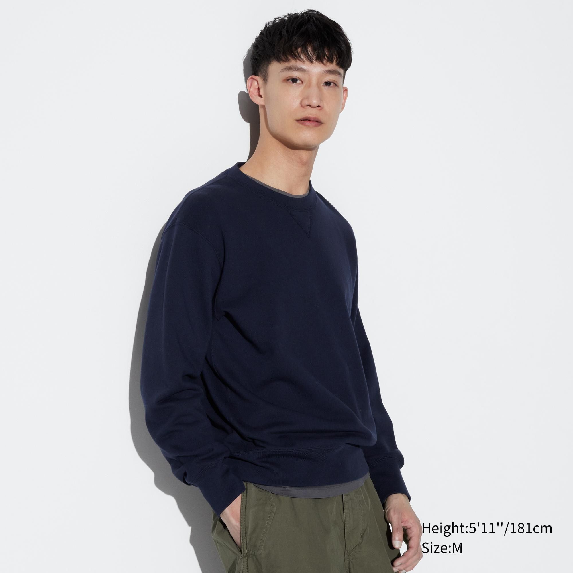 Navy Uniqlo Cotton Crew Neck Sweatshirt | JHVGM-4053