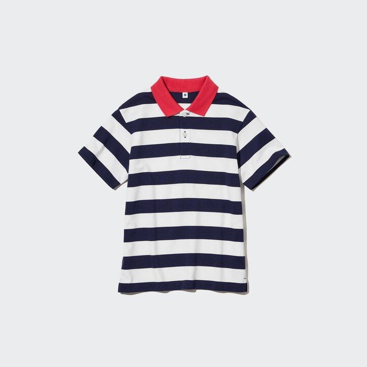 Navy Uniqlo Dry Pique Striped Short Sleeved Polo Shirt | THEIO-7395