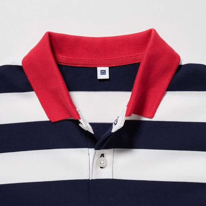 Navy Uniqlo Dry Pique Striped Short Sleeved Polo Shirt | THEIO-7395