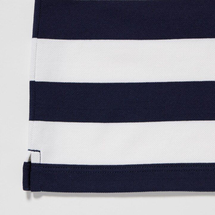 Navy Uniqlo Dry Pique Striped Short Sleeved Polo Shirt | THEIO-7395
