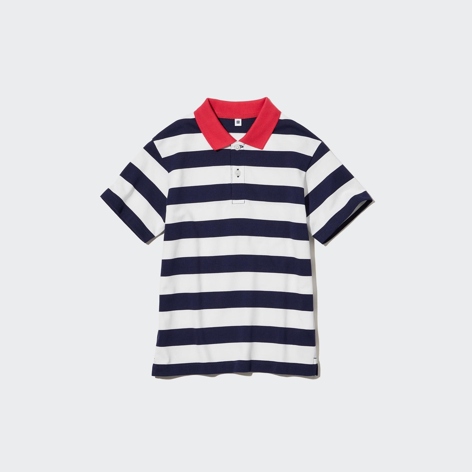 Navy Uniqlo Dry Pique Striped Short Sleeved Polo Shirt | THEIO-7395