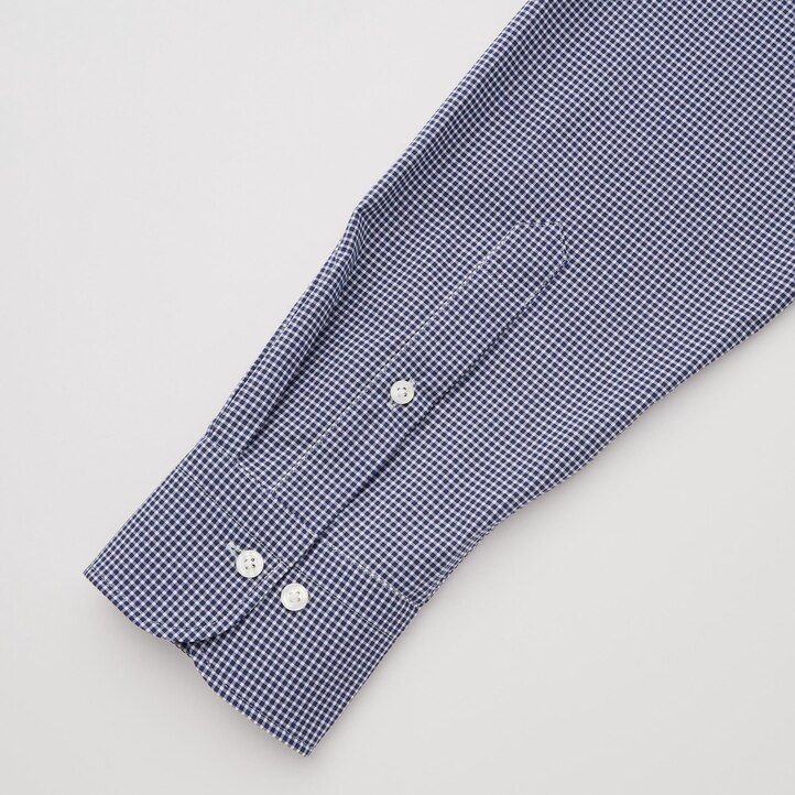 Navy Uniqlo Easy Care Stretch Slim Fit Checked Shirt Semi Cutaway Collar | HBJYZ-9158