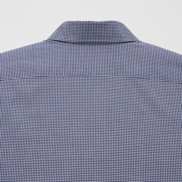 Navy Uniqlo Easy Care Stretch Slim Fit Checked Shirt Semi Cutaway Collar | HBJYZ-9158