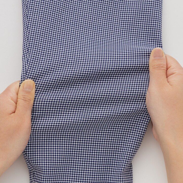 Navy Uniqlo Easy Care Stretch Slim Fit Checked Shirt Semi Cutaway Collar | HBJYZ-9158