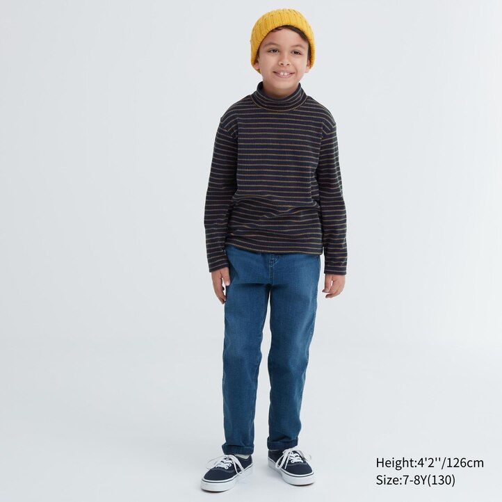 Navy Uniqlo Fleece Ribbed Striped High Neck Long Sleeved T-Shirt | VBAPH-7514