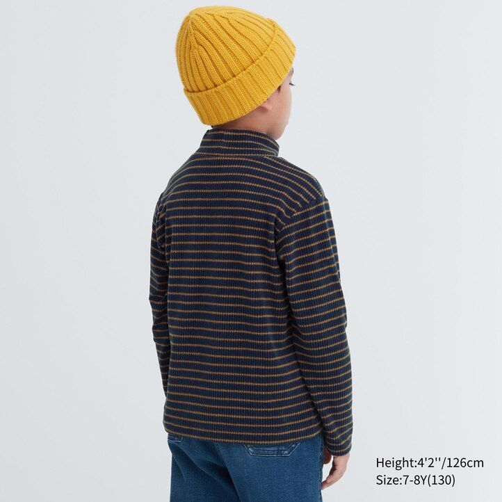 Navy Uniqlo Fleece Ribbed Striped High Neck Long Sleeved T-Shirt | VBAPH-7514