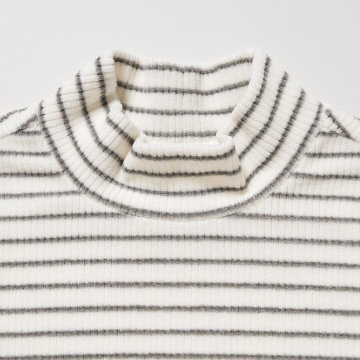 Navy Uniqlo Fleece Ribbed Striped High Neck Long Sleeved T-Shirt | VBAPH-7514
