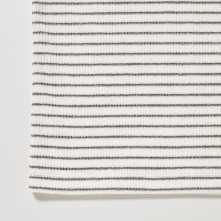 Navy Uniqlo Fleece Ribbed Striped High Neck Long Sleeved T-Shirt | VBAPH-7514