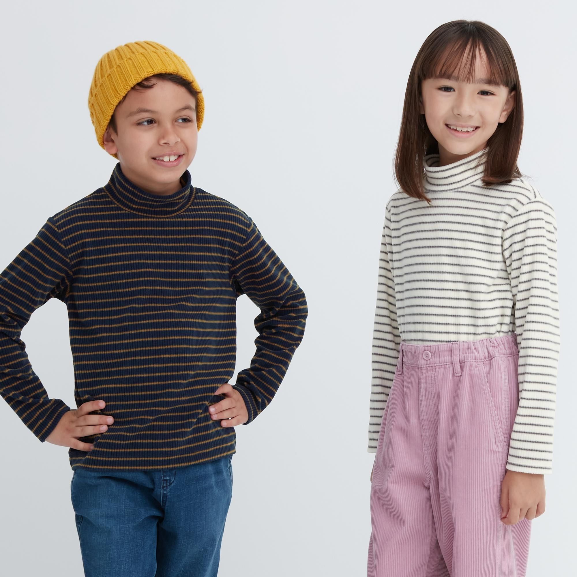Navy Uniqlo Fleece Ribbed Striped High Neck Long Sleeved T-Shirt | VBAPH-7514