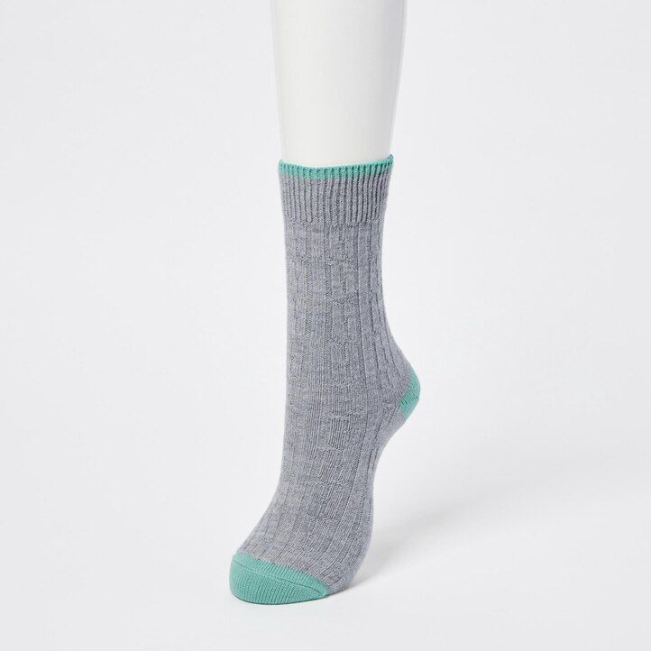 Navy Uniqlo Heattech Cable Knit Thermal Socks | KTUIC-8674