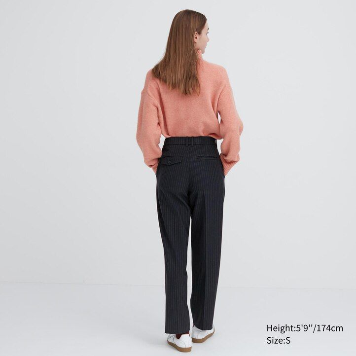 Navy Uniqlo Heattech Striped Pleated Trousers Long | FSXWN-5102
