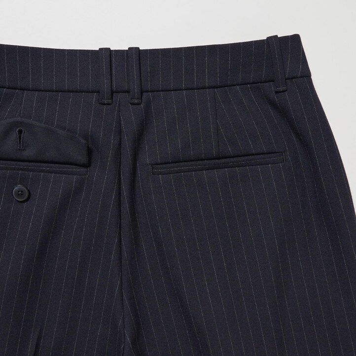Navy Uniqlo Heattech Striped Pleated Trousers Long | FSXWN-5102