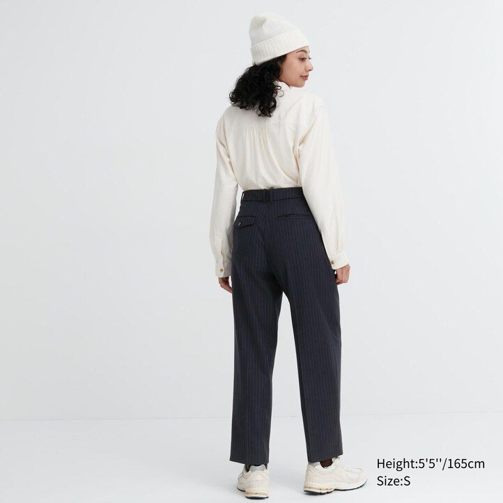 Navy Uniqlo Heattech Striped Pleated Trousers | TFOXL-5308