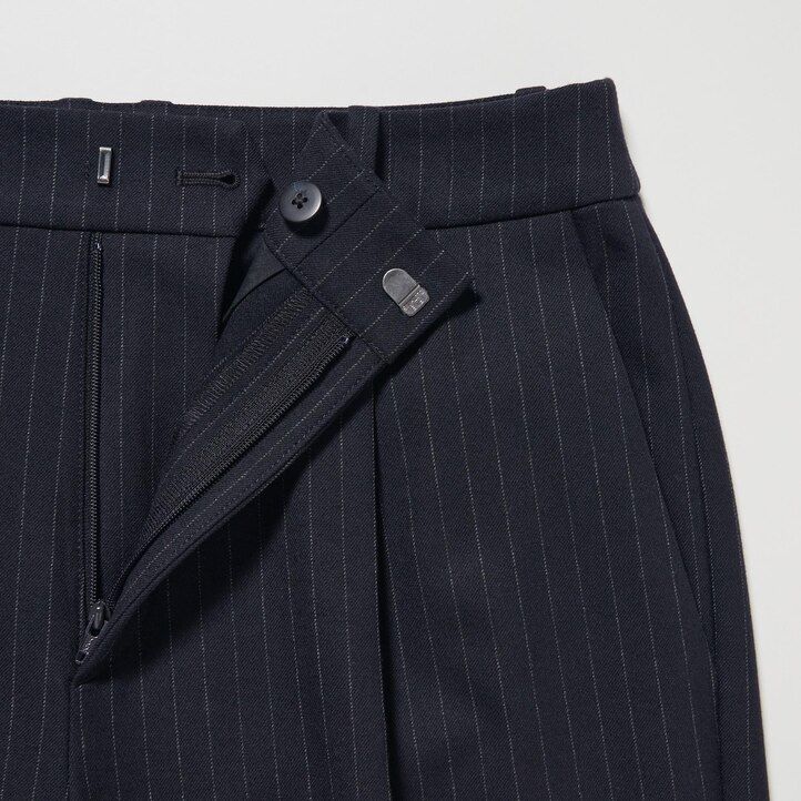 Navy Uniqlo Heattech Striped Pleated Trousers | TFOXL-5308