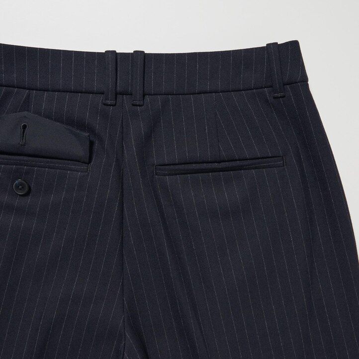 Navy Uniqlo Heattech Striped Pleated Trousers | TFOXL-5308