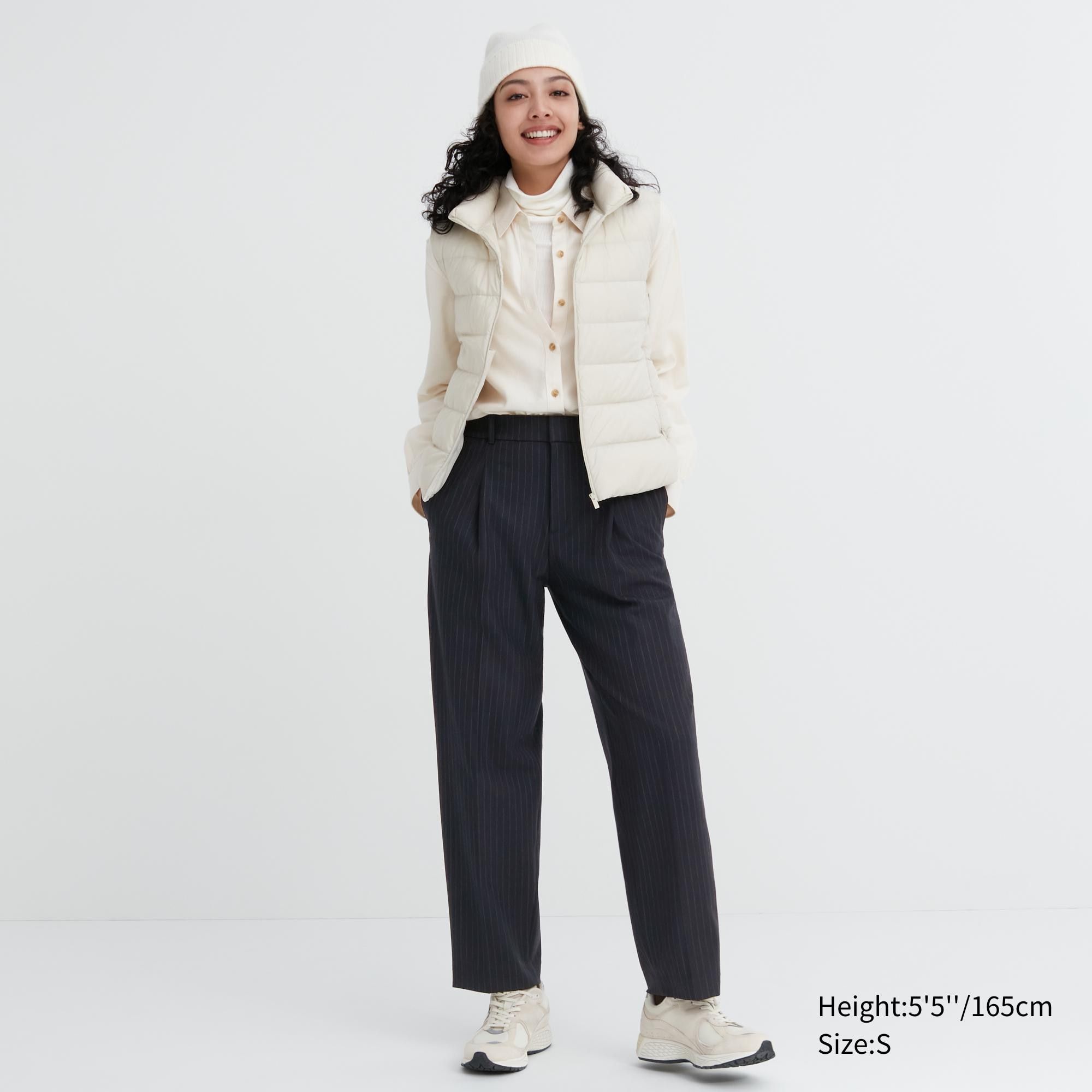 Navy Uniqlo Heattech Striped Pleated Trousers | TFOXL-5308