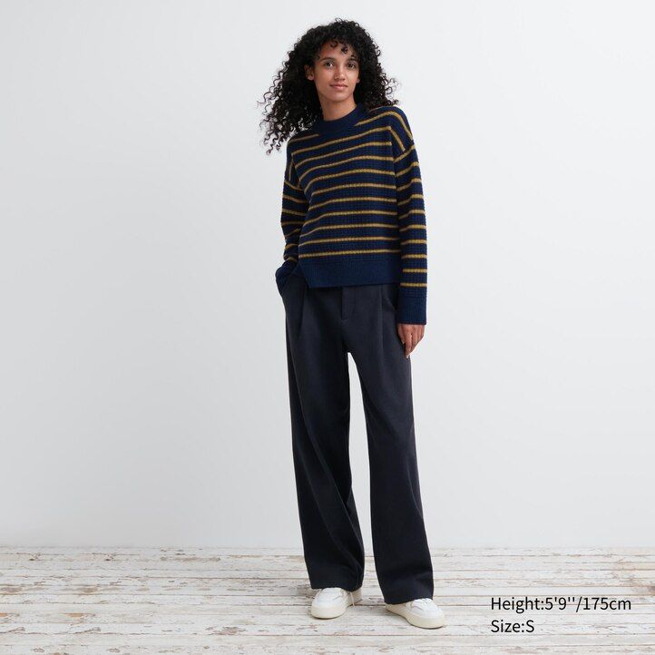 Navy Uniqlo Lambswool Striped Jumper | WXFJD-0629