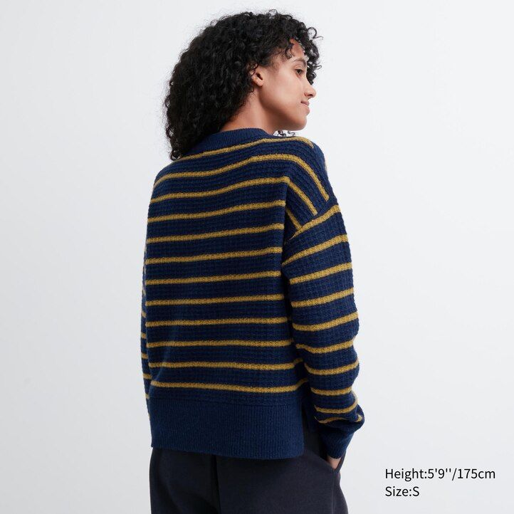 Navy Uniqlo Lambswool Striped Jumper | WXFJD-0629
