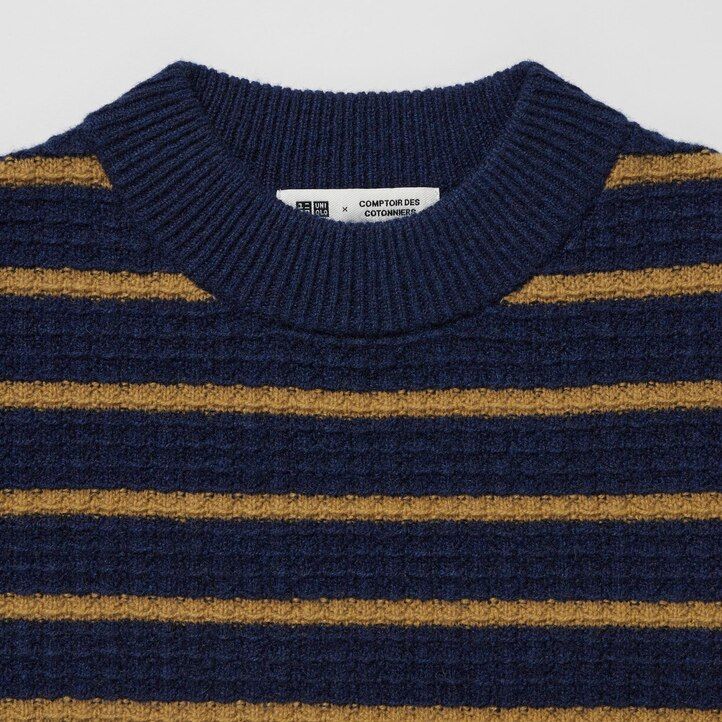 Navy Uniqlo Lambswool Striped Jumper | WXFJD-0629