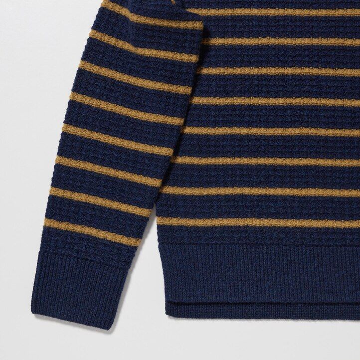 Navy Uniqlo Lambswool Striped Jumper | WXFJD-0629