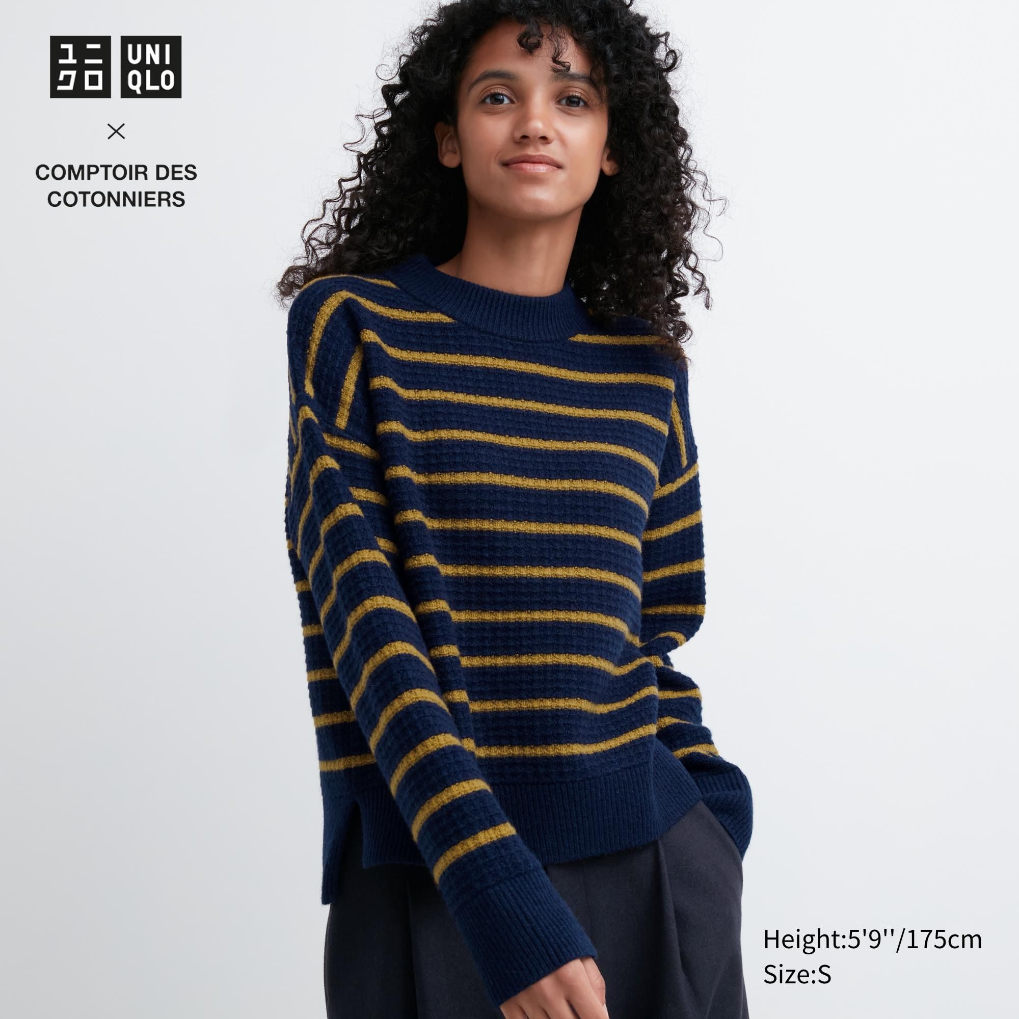 Navy Uniqlo Lambswool Striped Jumper | WXFJD-0629