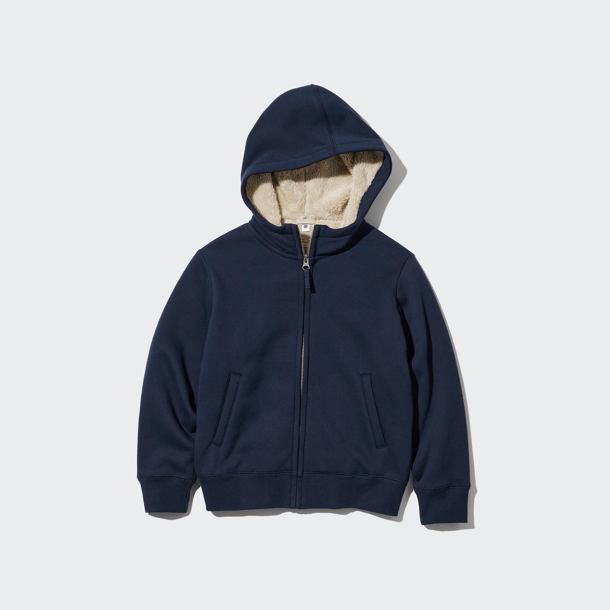 Navy Uniqlo Pile Lined Sweat Zipped Hoodie | JOMGN-7398