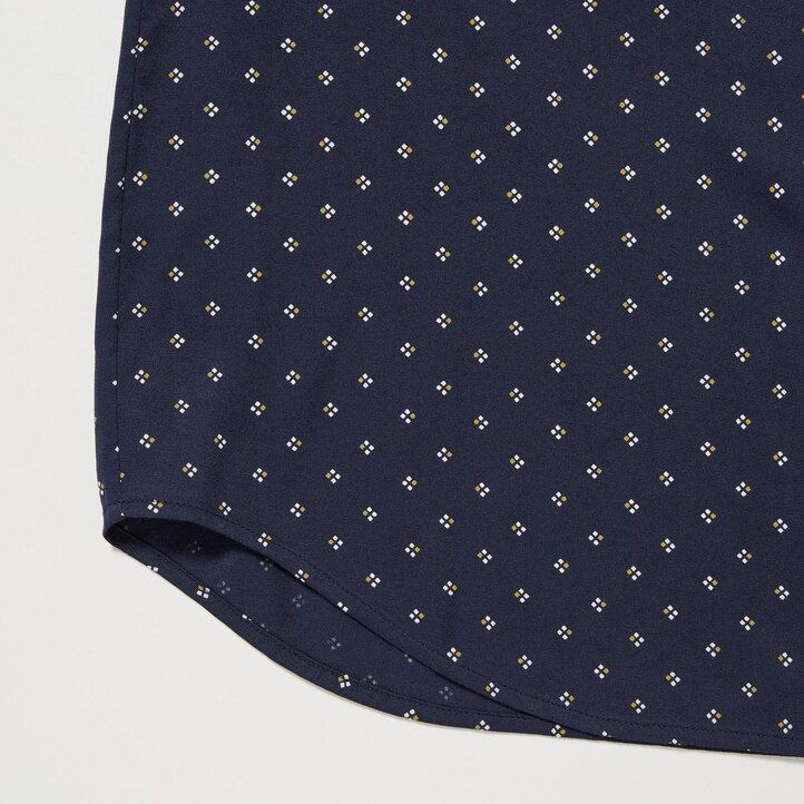 Navy Uniqlo Rayon Printed Long Sleeved Blouse | RJFGE-4351