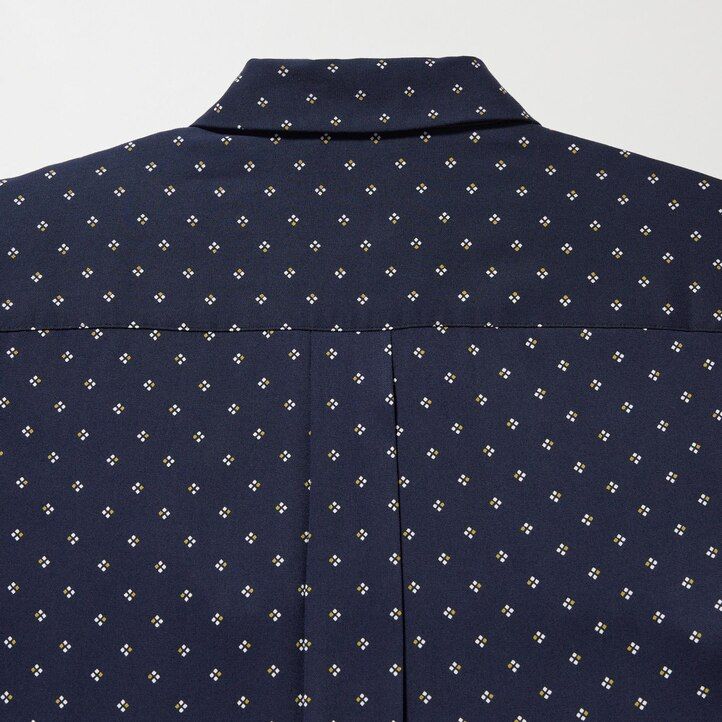 Navy Uniqlo Rayon Printed Long Sleeved Blouse | RJFGE-4351