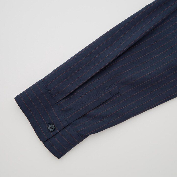 Navy Uniqlo Rayon Striped Skipper Collar 34 Sleeved Blouse | ZTPOD-5679