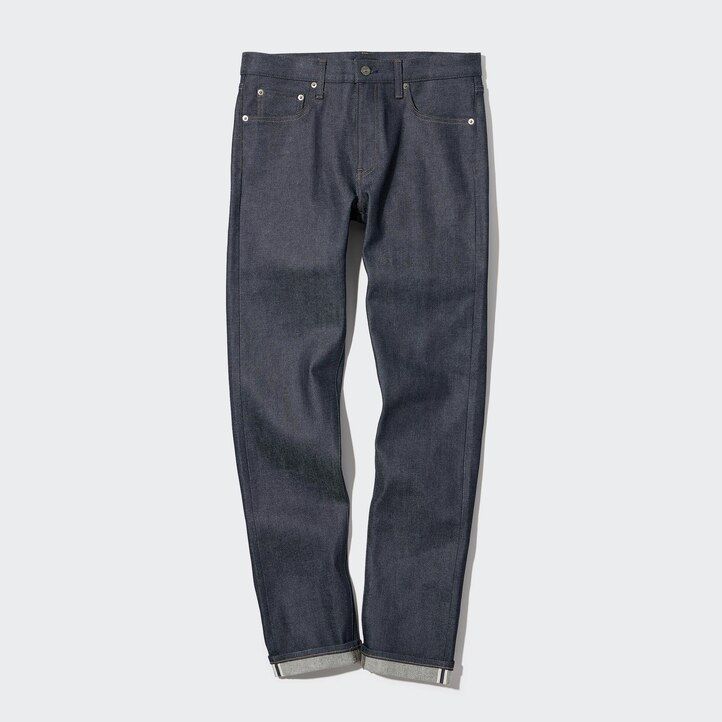 Navy Uniqlo Selvedge Stretch Slim Fit Jeans | QEUMT-8153