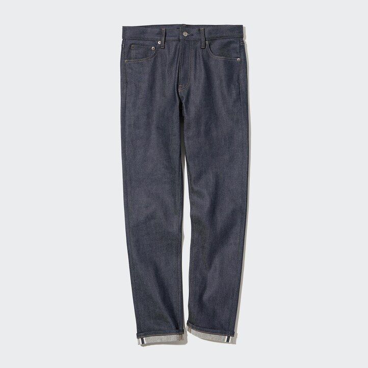 Navy Uniqlo Selvedge Stretch Slim Fit Jeans | YBEVD-0872